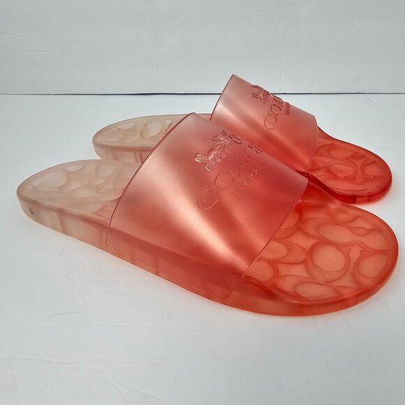 Coach Women's Coral Orange Ombre Jelly Slide Sandals Size Unmarked 27cm - Picture 6 of 10